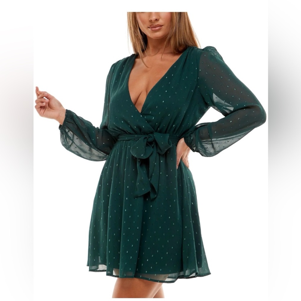 Woman’s Green Belted Long Sleeve Dress